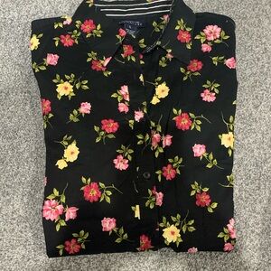 Jones New York Black and pink floral button down shirt